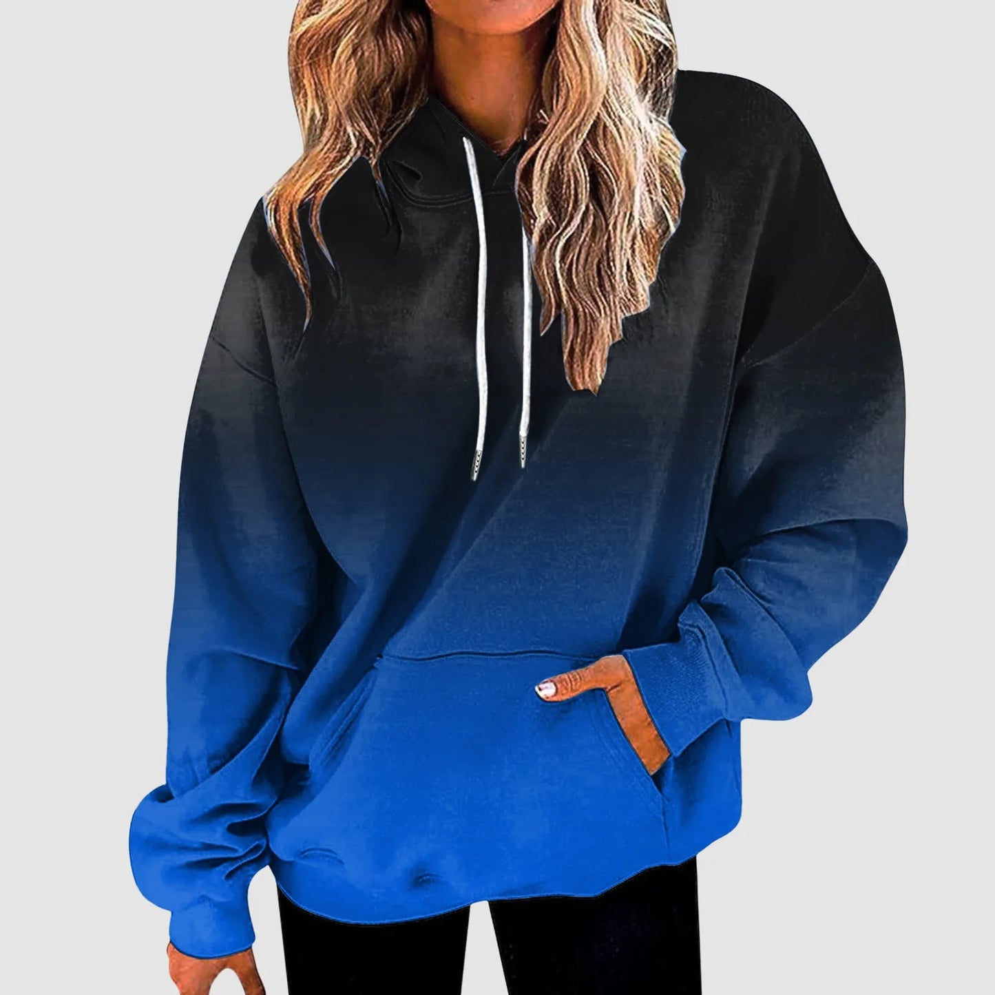Women's Gradient Color Casual Hoodies Long Sleeve Oversized Sweatshirts Loose Fitted Drop-Shoulder Hooded Pullover худи женский