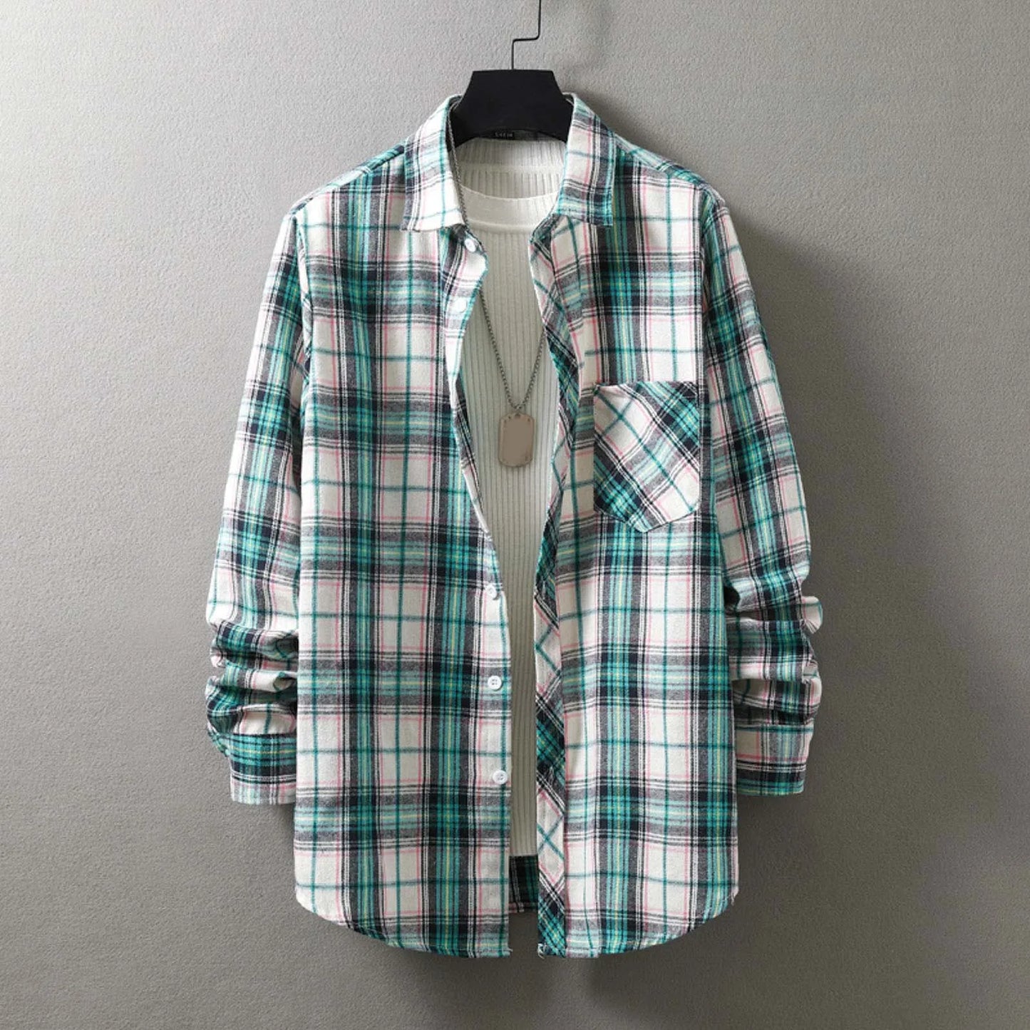 Men Fashion Plaid Flannel Shirt Long Sleeve Male Pocket Buffalo Plaid Shirts Printed Button Harajuku Checked Men Shirt XXL