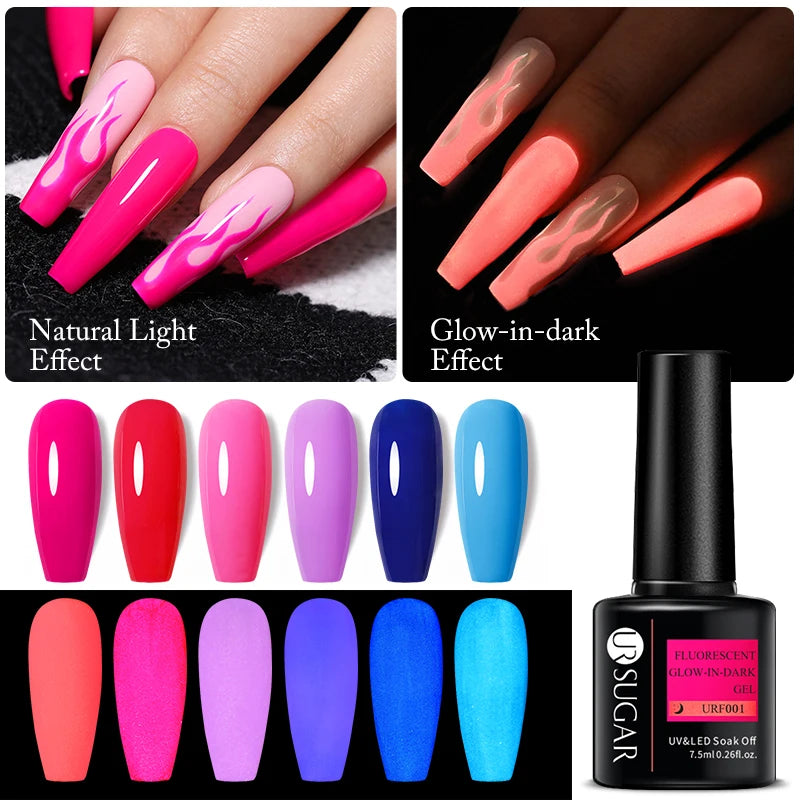 UR SUGAR 7.5ml Fluorescent Glow-in-dark Gel Nail Polish Soak Off Luminous Neon UV Led Gel Varnish DIY Manicure For Nails Design