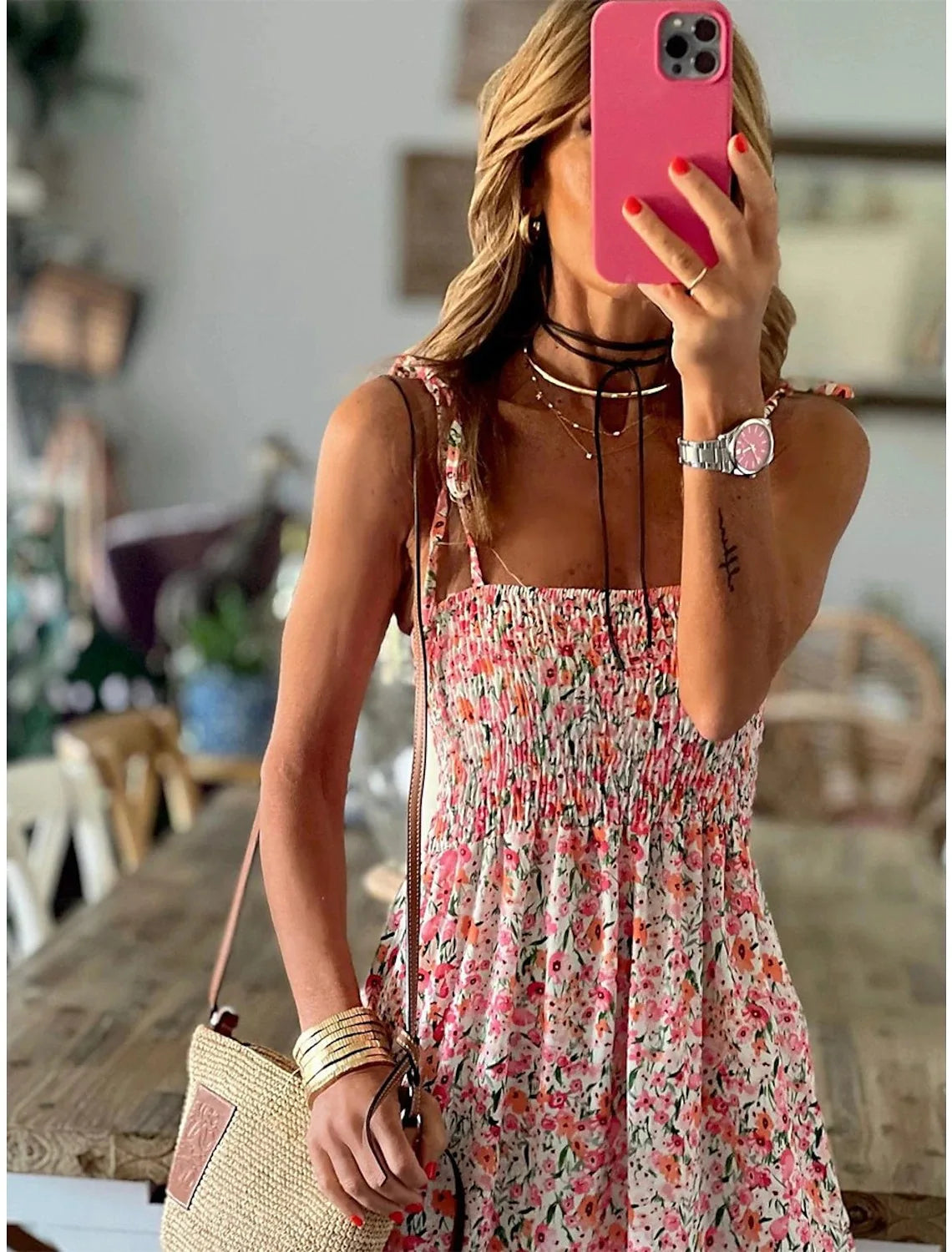 Summer Fashion Sling Maxi Dress Loose Elegant Ruffle A-Line Dress Casual Floral Printed Women Backless Beach Dresses Midi Dress