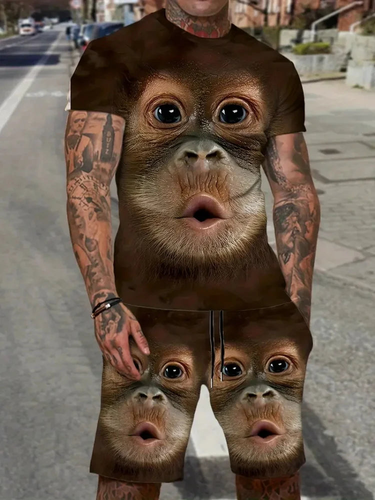 New Lion King 3D Printed Short Sleeve T-shirt Shorts 2 Piece Summer Men's Fashion Street Fashion Short Sleeve Suit Casual
