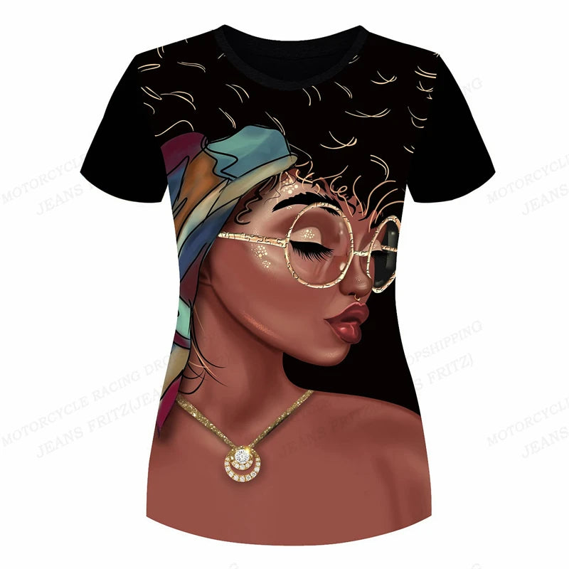 Eye Catching Short Sleeve 3D Print T-Shirt for Women Fashionable Oversized Black Top Y2K Style