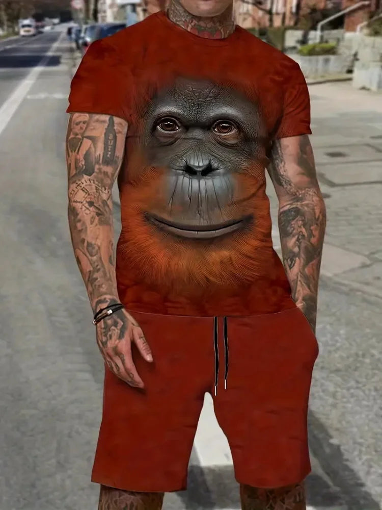 New Lion King 3D Printed Short Sleeve T-shirt Shorts 2 Piece Summer Men's Fashion Street Fashion Short Sleeve Suit Casual