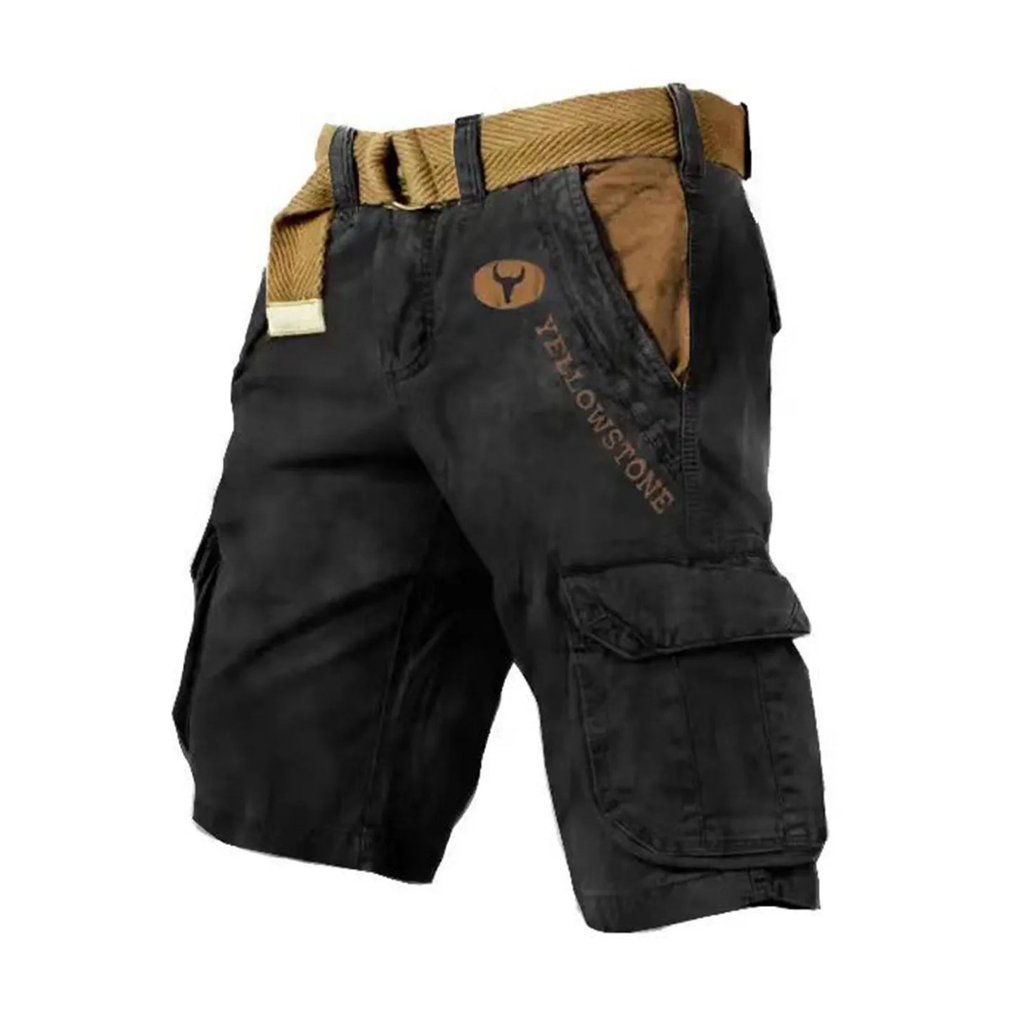 Mens Shorts Cargo Sport Loose Wear Five Quarter Casual Pants Elastic Rope Breathable Tie-Foot Shorts