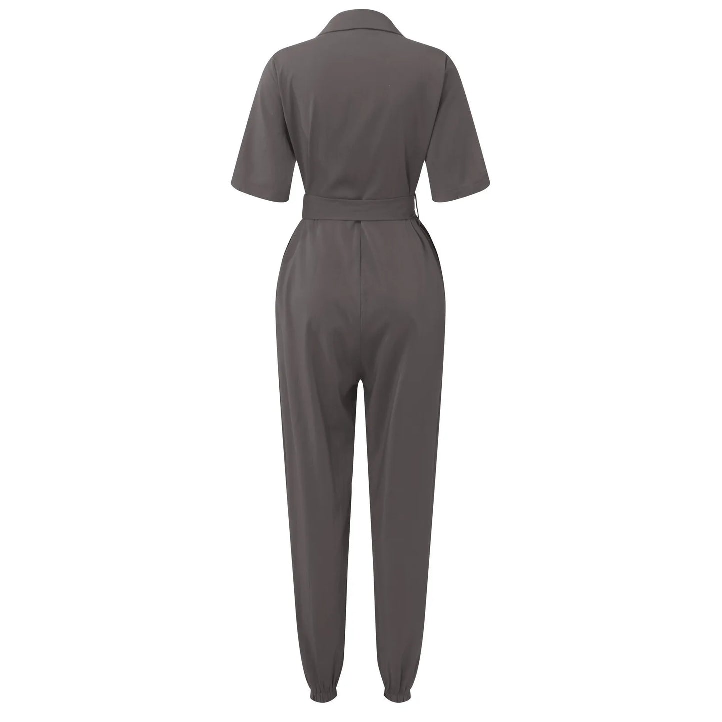 Women's Casual Lapel Lace-Up Printed Belt Short Sleeve Jumpsuit Summer Fashion Workwear Keep Short Eye Catching Junior Size