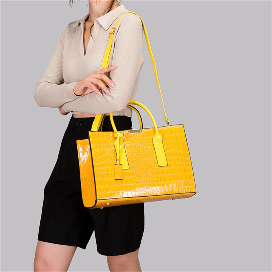 3 Sets Tote Sac Vintage Crocodile Pattern Patent Leather Luxury Handbags Brand Designer Large Capacity Shoulder Messenger Bag