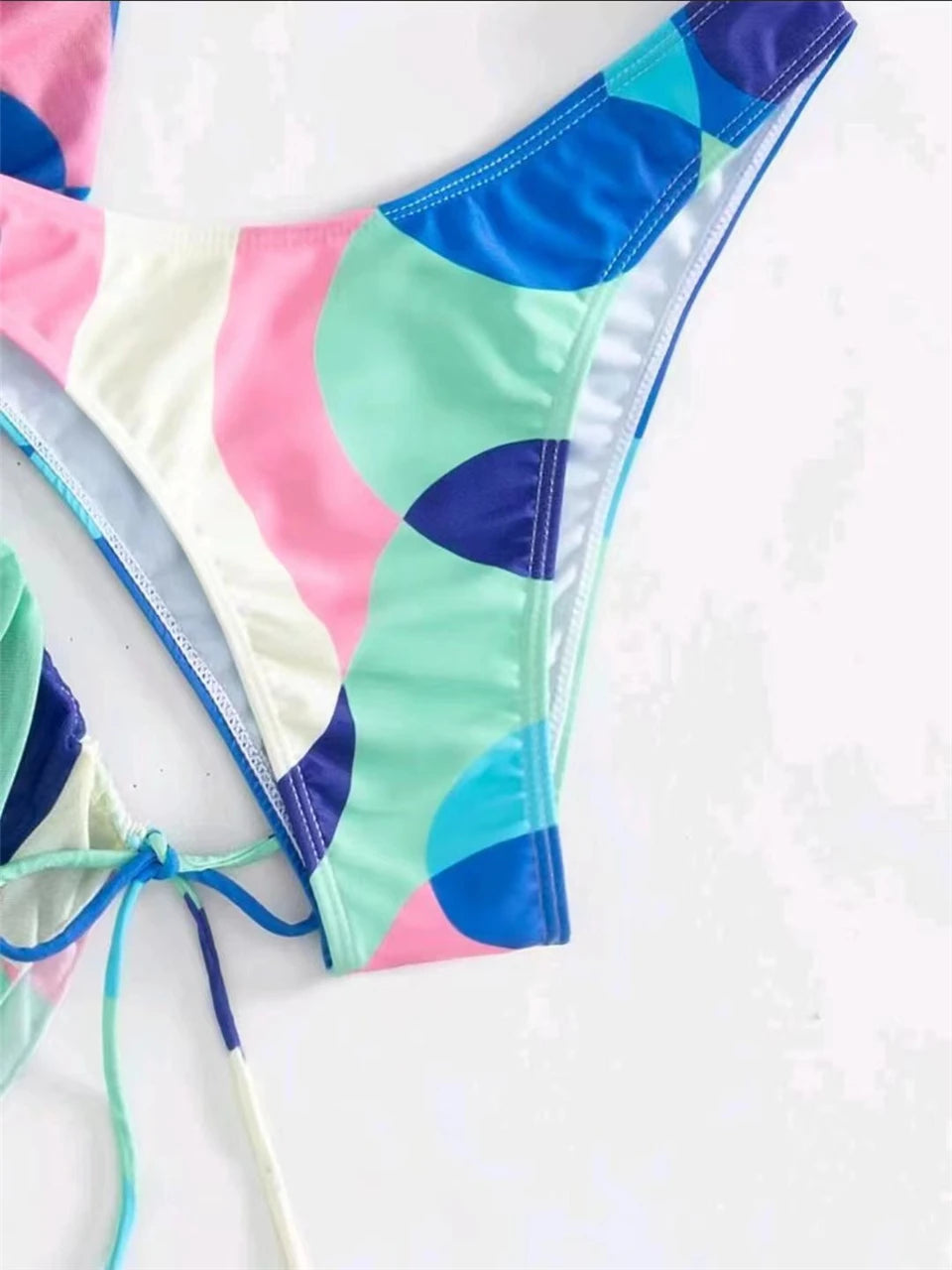 3 pieces Halter Bikini Tropical Print Swimsuit Drawstring Side Swimwear Women Long Sleeve Bathing Suit Female Swimming Beachwear