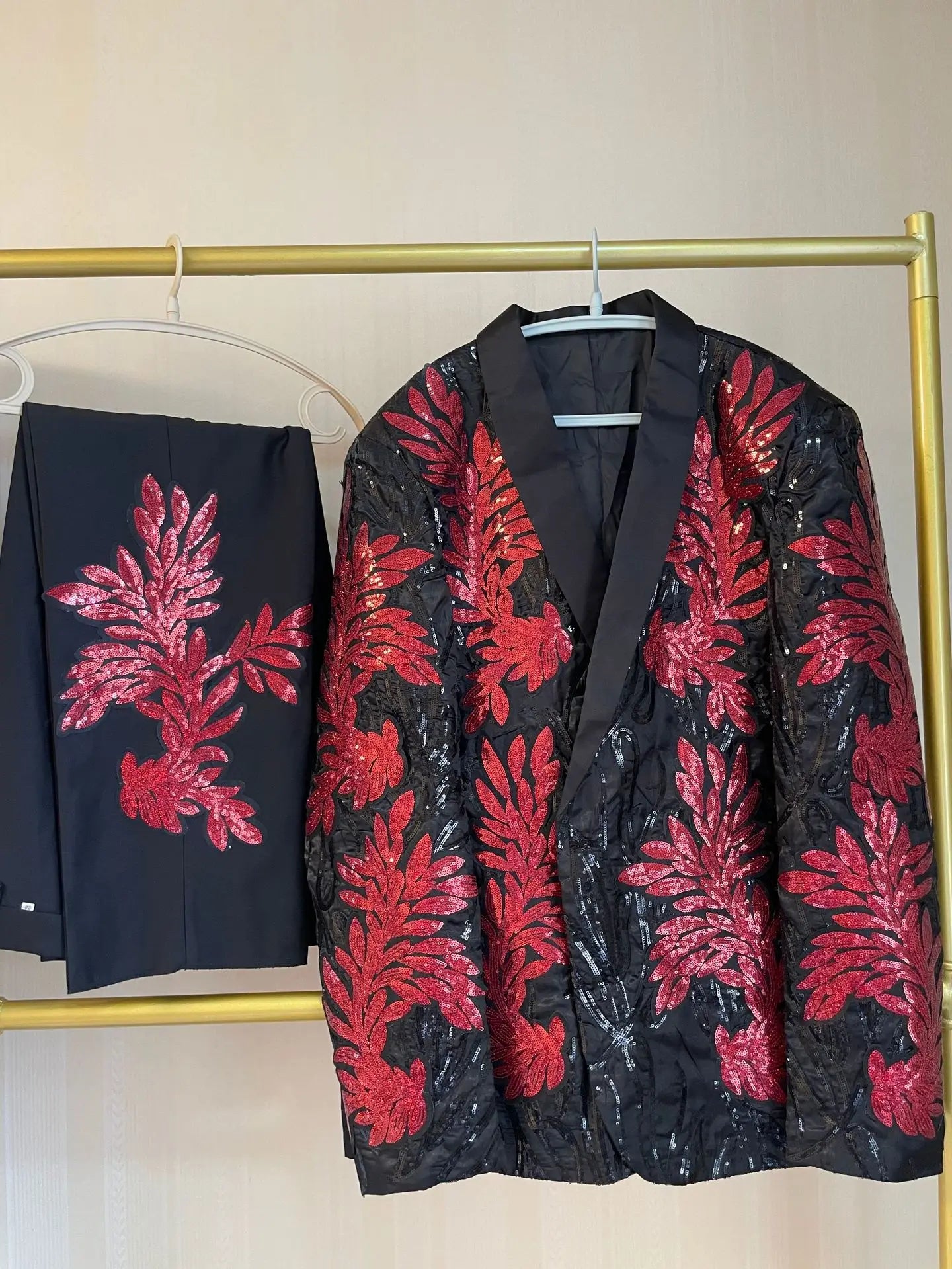 New men's (suit + western pants) high-quality fashion trend gold sequin applique suit suit casual suit jacket song two-piece set