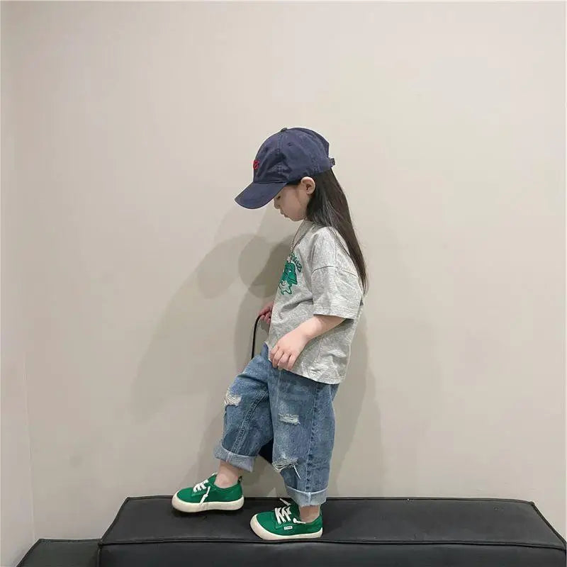 Style Spring Autumn Baby Boys Girls Jeans Denim Torn Pants Loose Trousers Sweatpants Kids Clothes