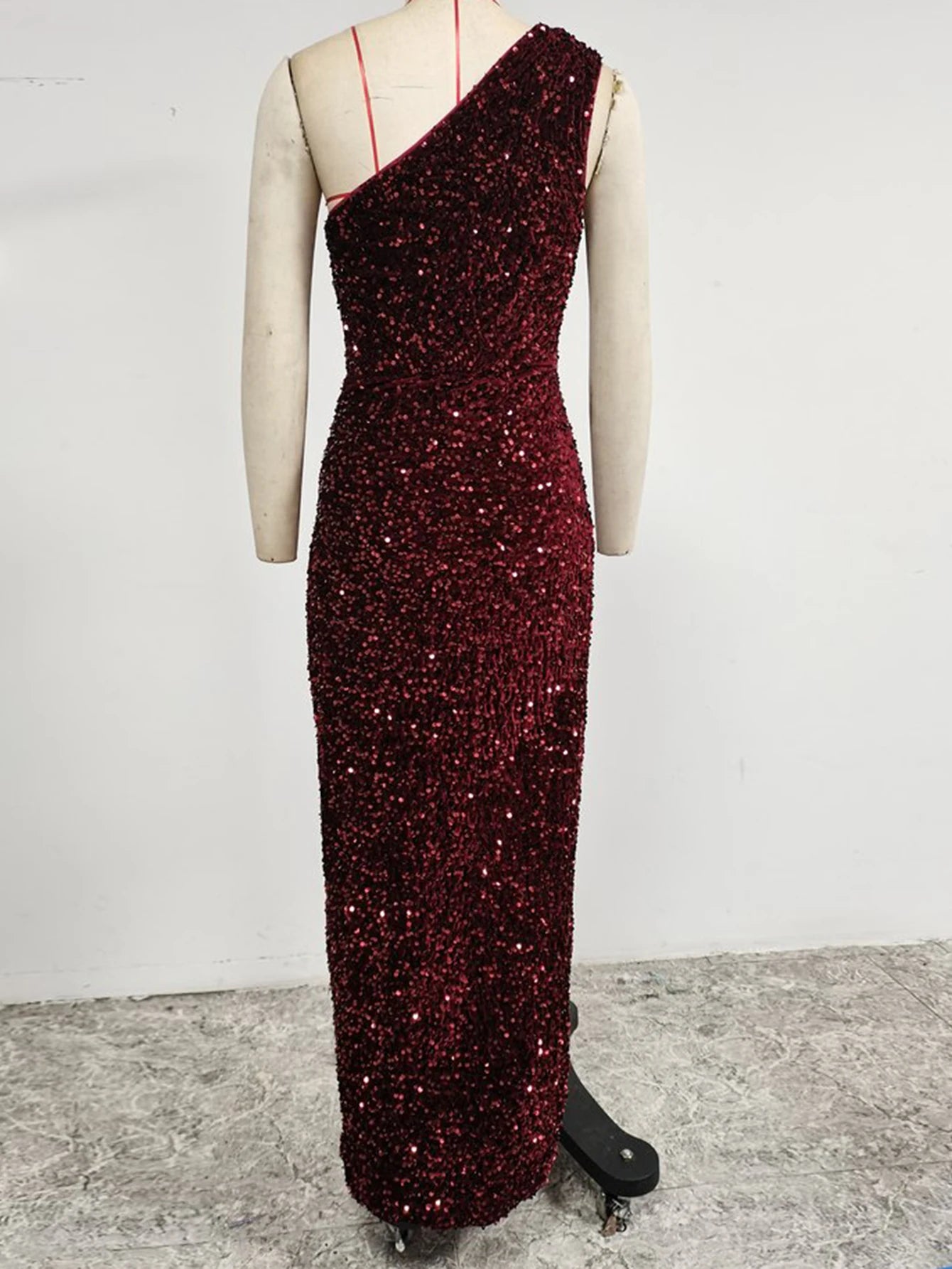 Yissang One Shoulder Wrap Split Thigh Sequin Formal Dress Medium Black Dress Wrap Hip Dress Party Dress Importan Occasion Dress