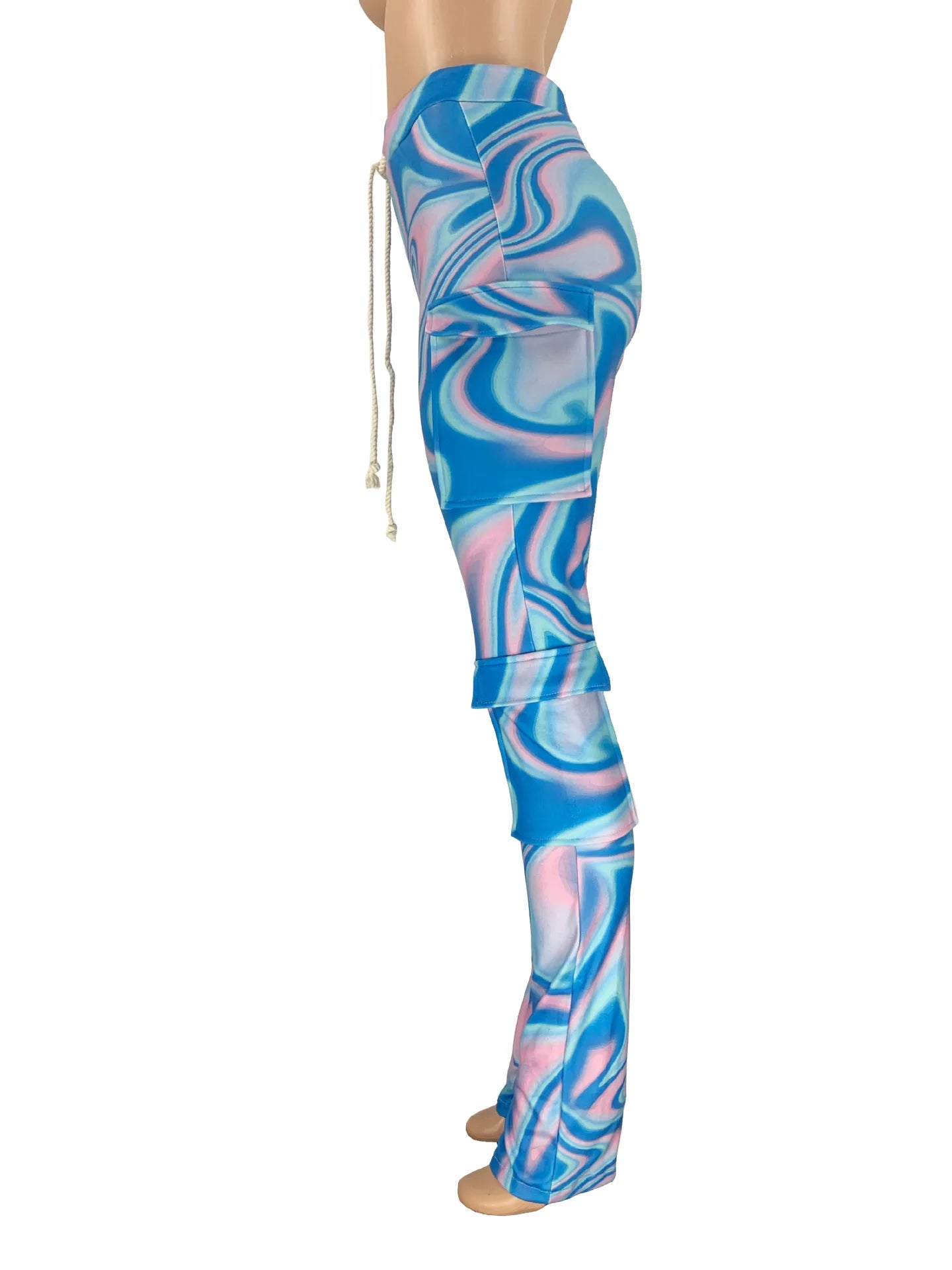 Strecth Cargo Pants for Women Streetwear Mid Waist Multi Pockets Drawstring Trousers Vintage 2024 Autumn Printing Sweatpants