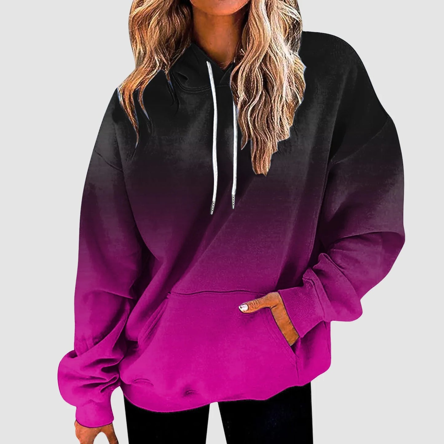 Women's Gradient Color Casual Hoodies Long Sleeve Oversized Sweatshirts Loose Fitted Drop-Shoulder Hooded Pullover худи женский