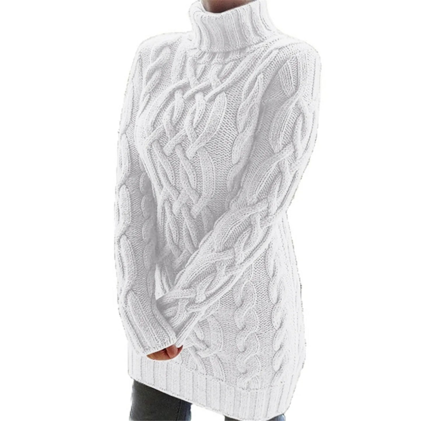 Elegant Women's Turtleneck Cable Knit Sweater Dress Long Sleeve Slim Fit Autumn Pullover Dress for Stylish Fall Clothes
