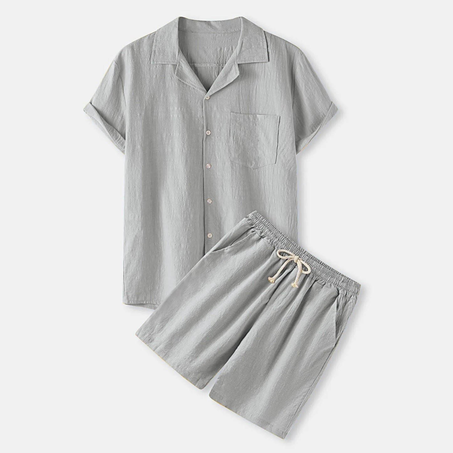 Men's Cotton Turn-down Collar Top Shorts Pant Suite Solid Color Casual Daily Fashion Loungewear Comfortable Men's Clothing