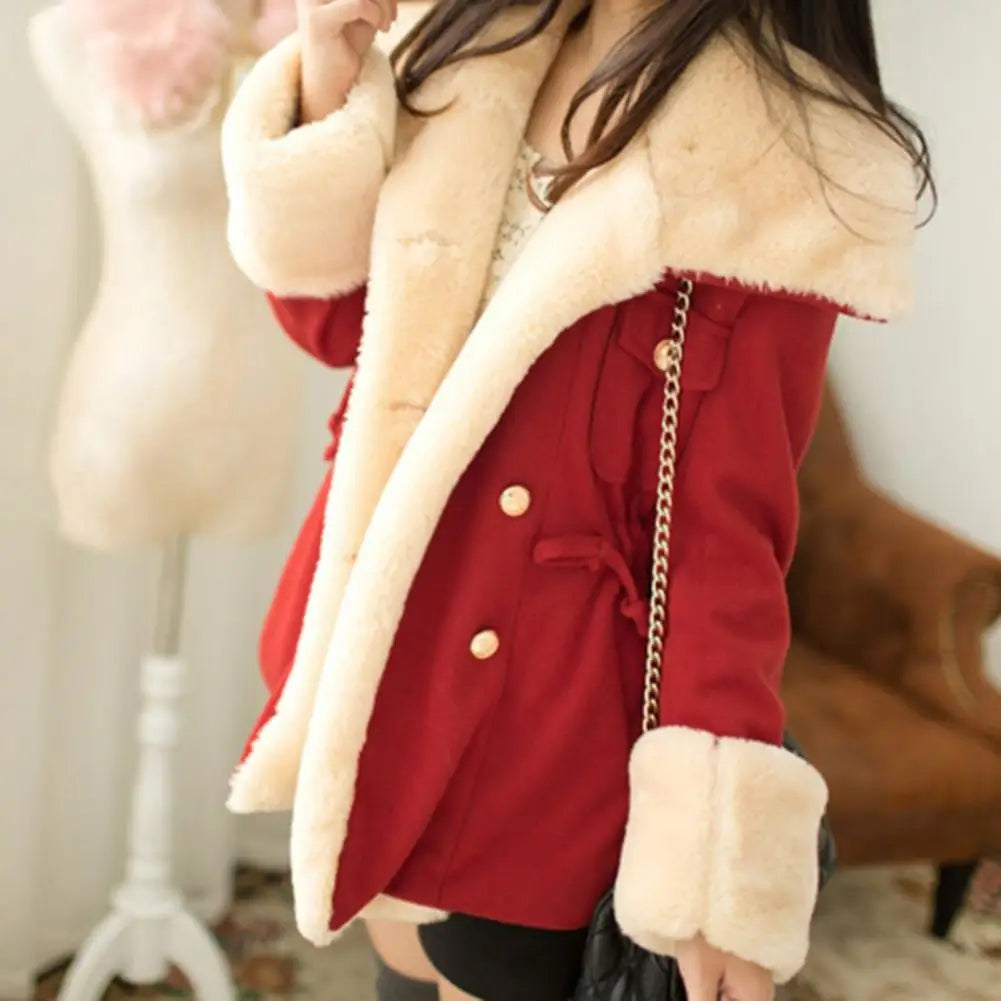 Women Winter Coat Keep Warm Double Breasted Soft Thermal Cardigan Casual Lady Coat for Daily Wear