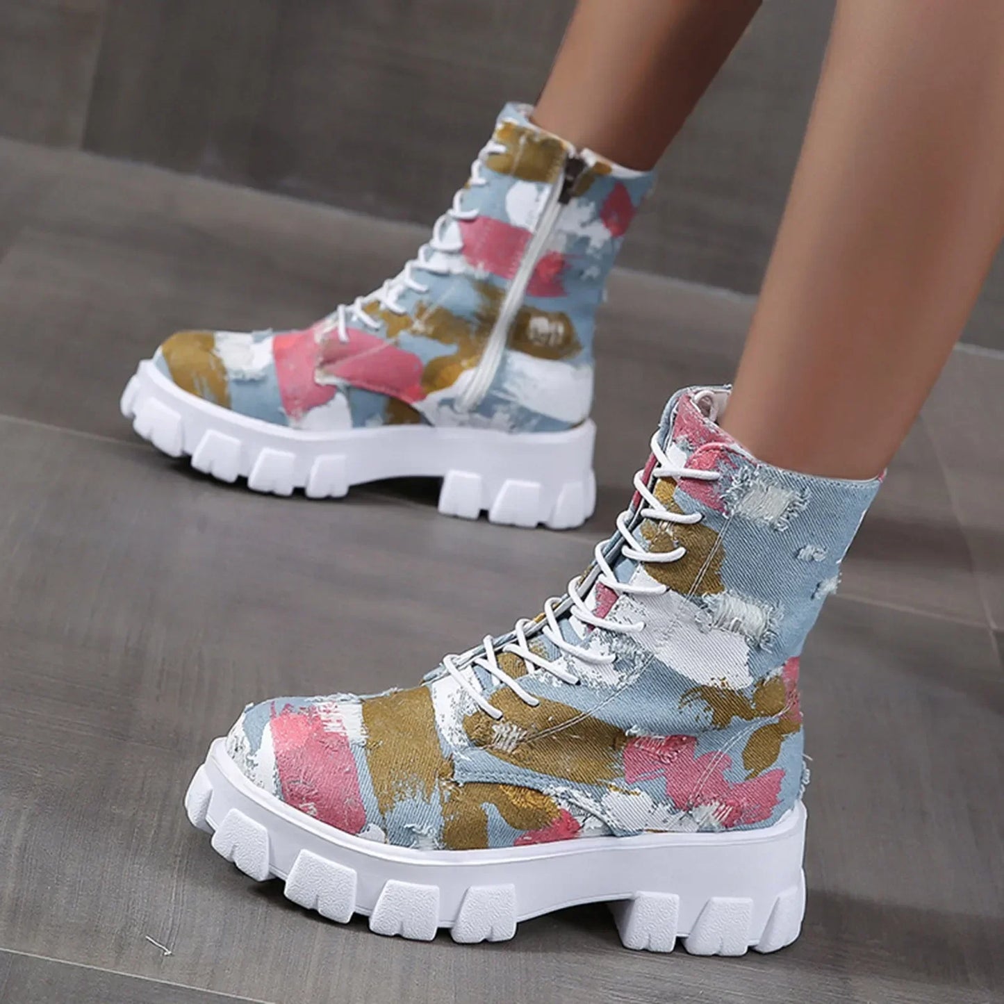 2023 Style Fashion Shoes Breathable Thick-soled Retro Slip-on Combat Boot Fashionable Design Casual Boots Sapatos Femininos