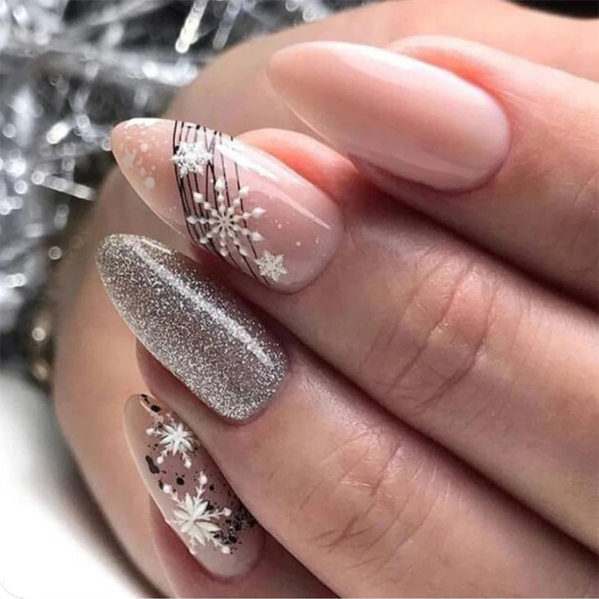 24Pcs/Set Press on Nails Gradient Point Drill Ballet Wearing False Nails Long French Stick on Nail Artificial Acrylic Fake Nails