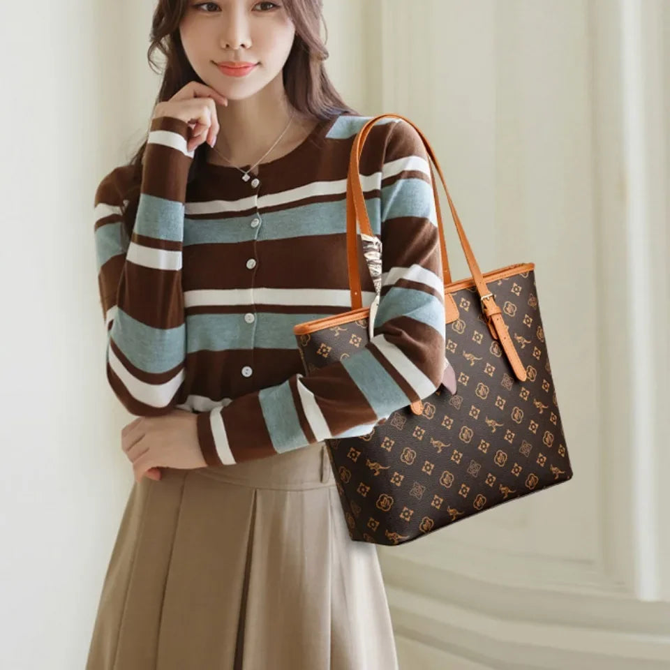 Quality Soft Leather Shoulder Bag for Women with Luxury Print Designer Handbag Casual Tote Commuting Messenger Sac A Main