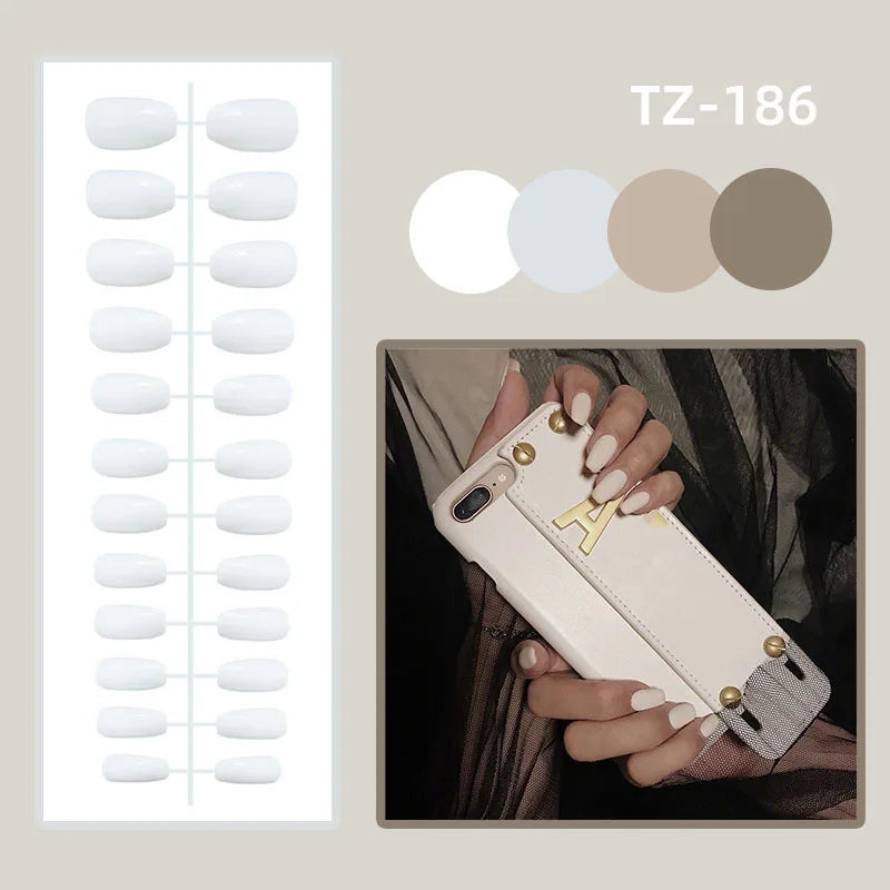 24Pcs Shimmery Long Coffin False Nails with Glue Ballerina Nail Design Sweet Fashion French Press on Acrylic Nails Manicure Tips