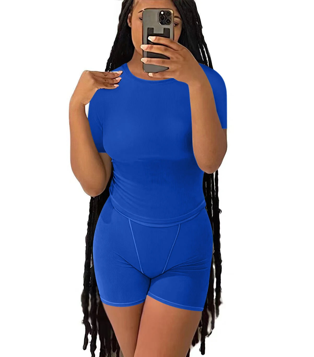 Casual Workout Two Piece Outfits for Women Fitted Crew Neck T-shirt High Waist pants Matching Sets Streetwear