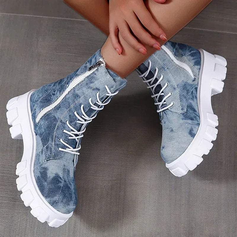 2023 Style Fashion Shoes Breathable Thick-soled Retro Slip-on Combat Boot Fashionable Design Casual Boots Sapatos Femininos