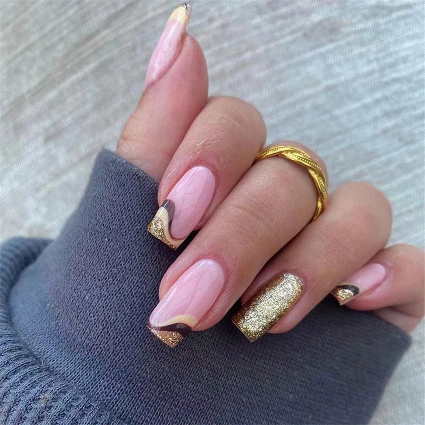 24Ps/Set Square Wearing False Nails Art Pink Matte French Fake Nails Acrylic White Press on Nails