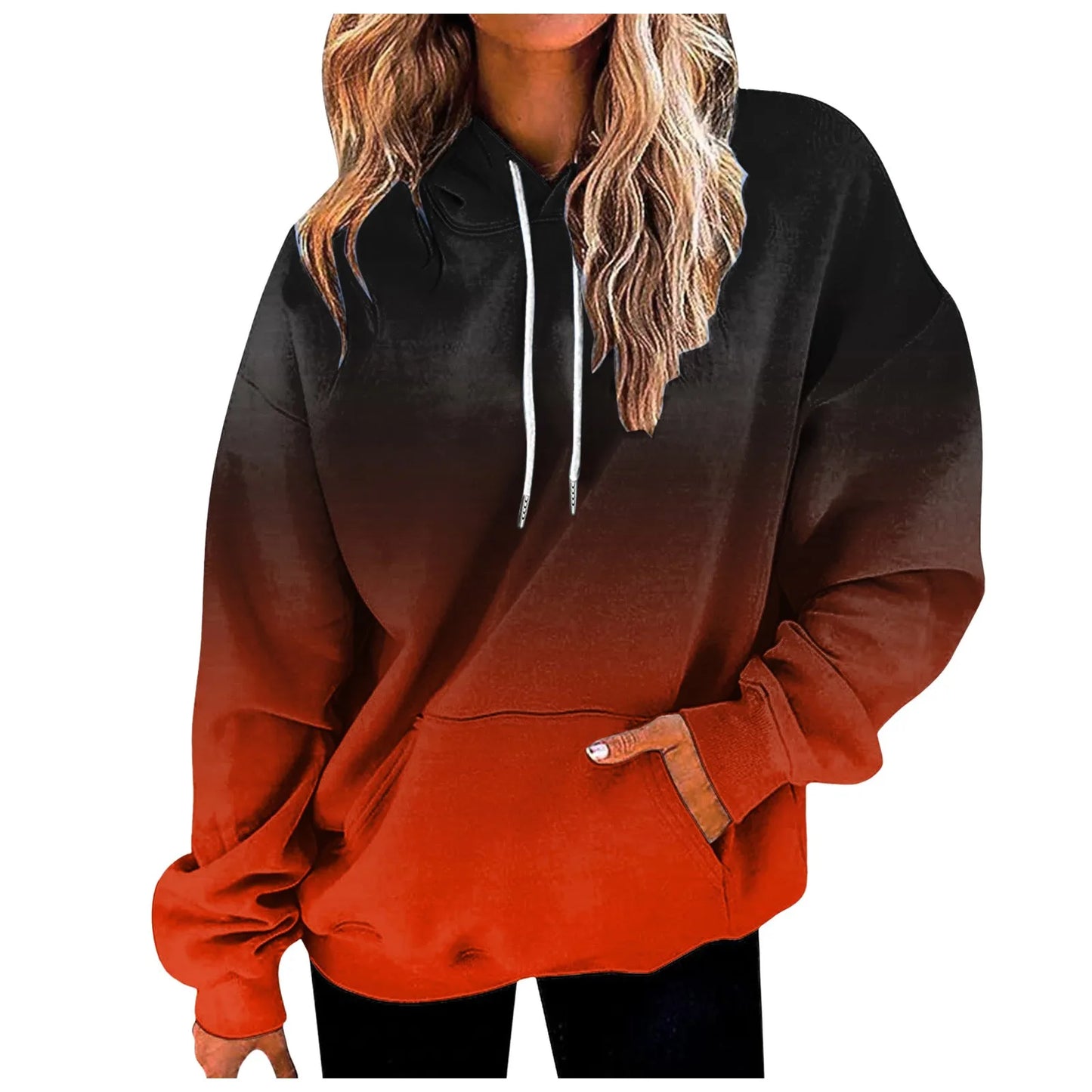 Women's Gradient Color Casual Hoodies Long Sleeve Oversized Sweatshirts Loose Fitted Drop-Shoulder Hooded Pullover худи женский
