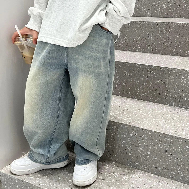 Autumn Girls Boys Vintage Jeans Children's Fashion Casual Denim Pants Casual Jeans