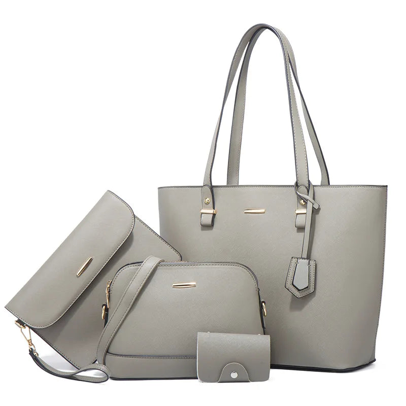 TRAVEASY 4 Pcs Bag Set 2024 Simple Composite Bags Madam Pure Color Card Holders Envelope Bag Cross-body Bag and Tote Bags Set