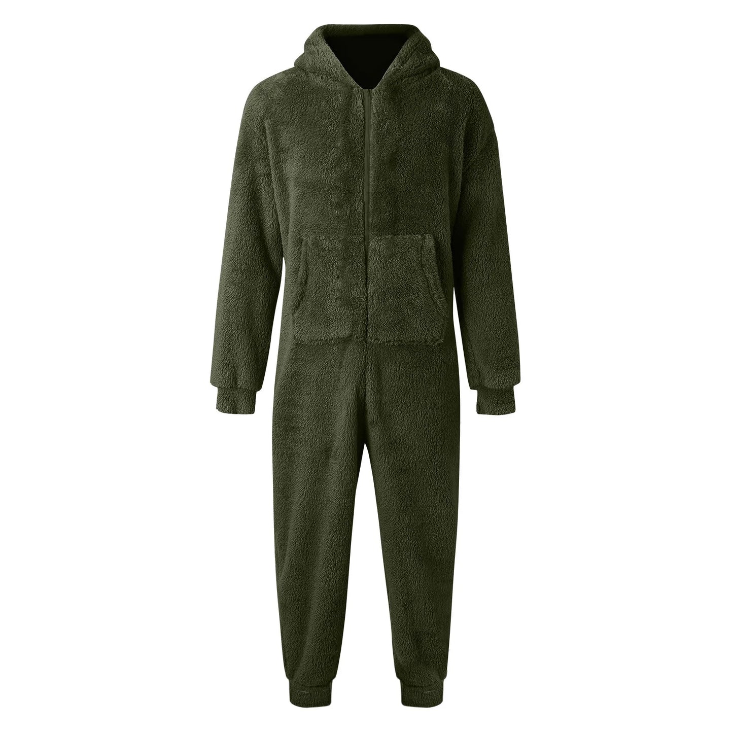 Men Jumpsuit Long Sleeve Pajama Solid Zipper Hooded Jumpsuit Casual Winter Warm Sleepwear Comfortable Male Home Clothing 2023