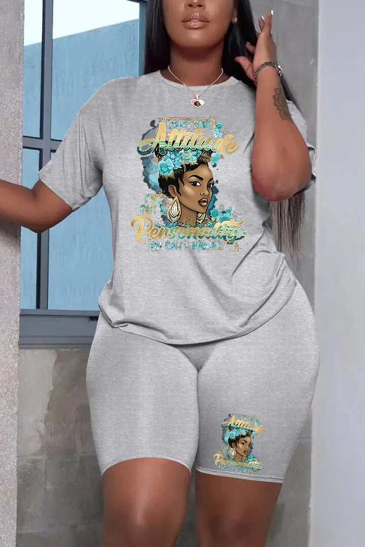 Summer Women Printing Casual T-Shirt Y2k Graphics Top Shorts Set Femme Short Sleeve Two Pieces Set Lady Daily Streetwear Outfits