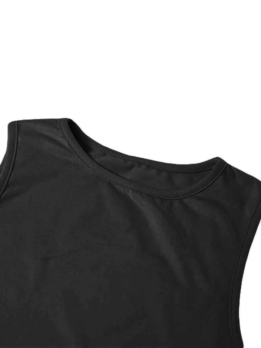 Women Summer 2 Pieces Outfits Solid Color Crew Neck Sleeveless Tank Tops Wrapped Hip High Slit Long Skirts Set