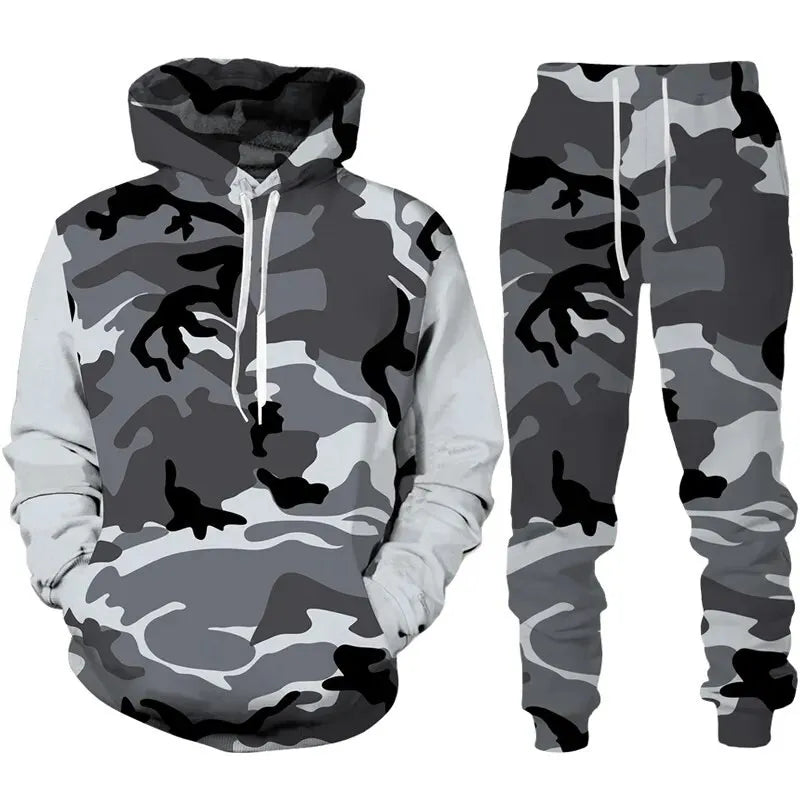 Camouflage Hoodie 3D Print Tracksuit Set Man Hoodie + Pants 2pcs Set Outdoor Fitness Sportswear Casual Unisex clothing