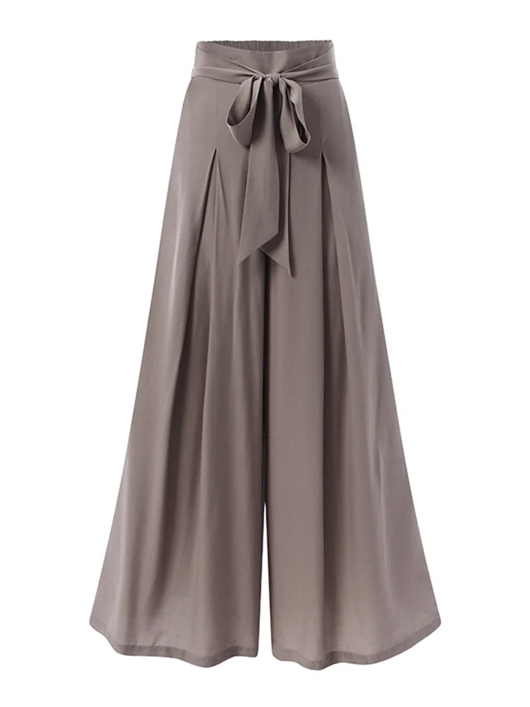 Elegant High Waist Solid Work Trousers ZANZEA Fashion Summer Women Loose Wide Leg Pants Palazzo Oversized Bow Tie Long Pantalon