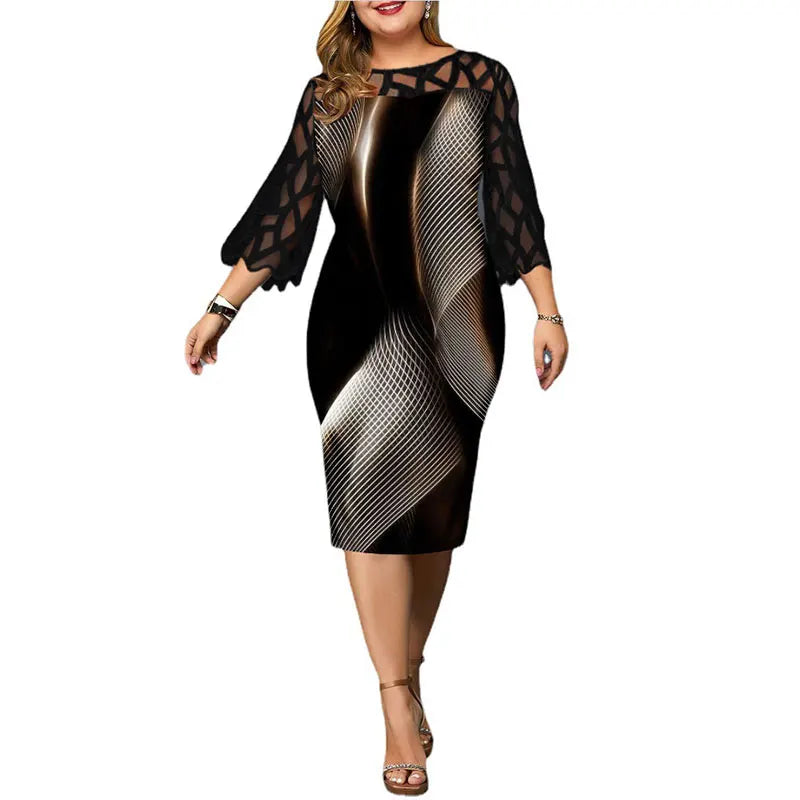 Big Size Clothing 2024 Spring Summer Loose Slim Woman Lace Dress Elegant Sexy Patchwork Plus Size Midi Dress Mom Party Vestidos