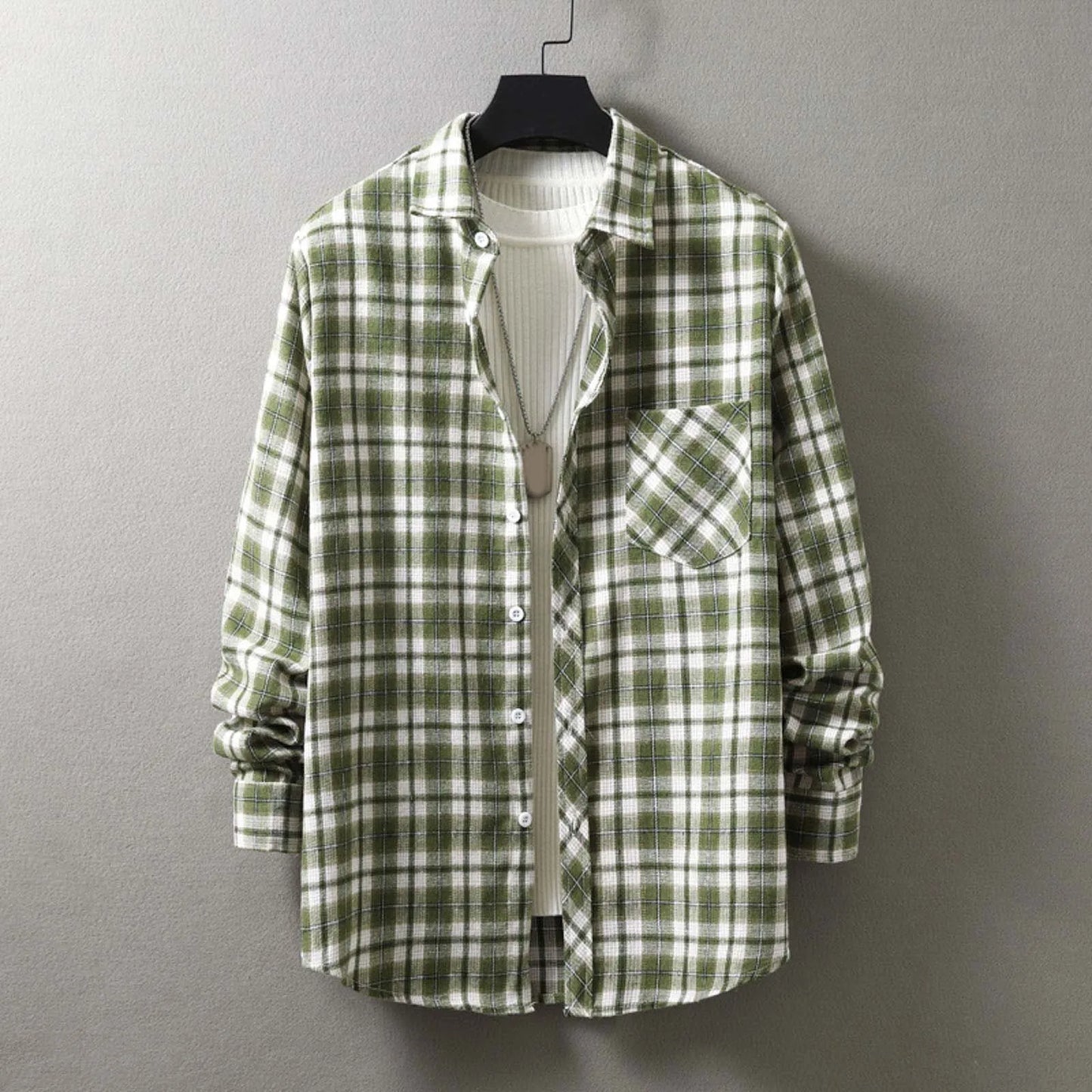 Men Fashion Plaid Flannel Shirt Long Sleeve Male Pocket Buffalo Plaid Shirts Printed Button Harajuku Checked Men Shirt XXL