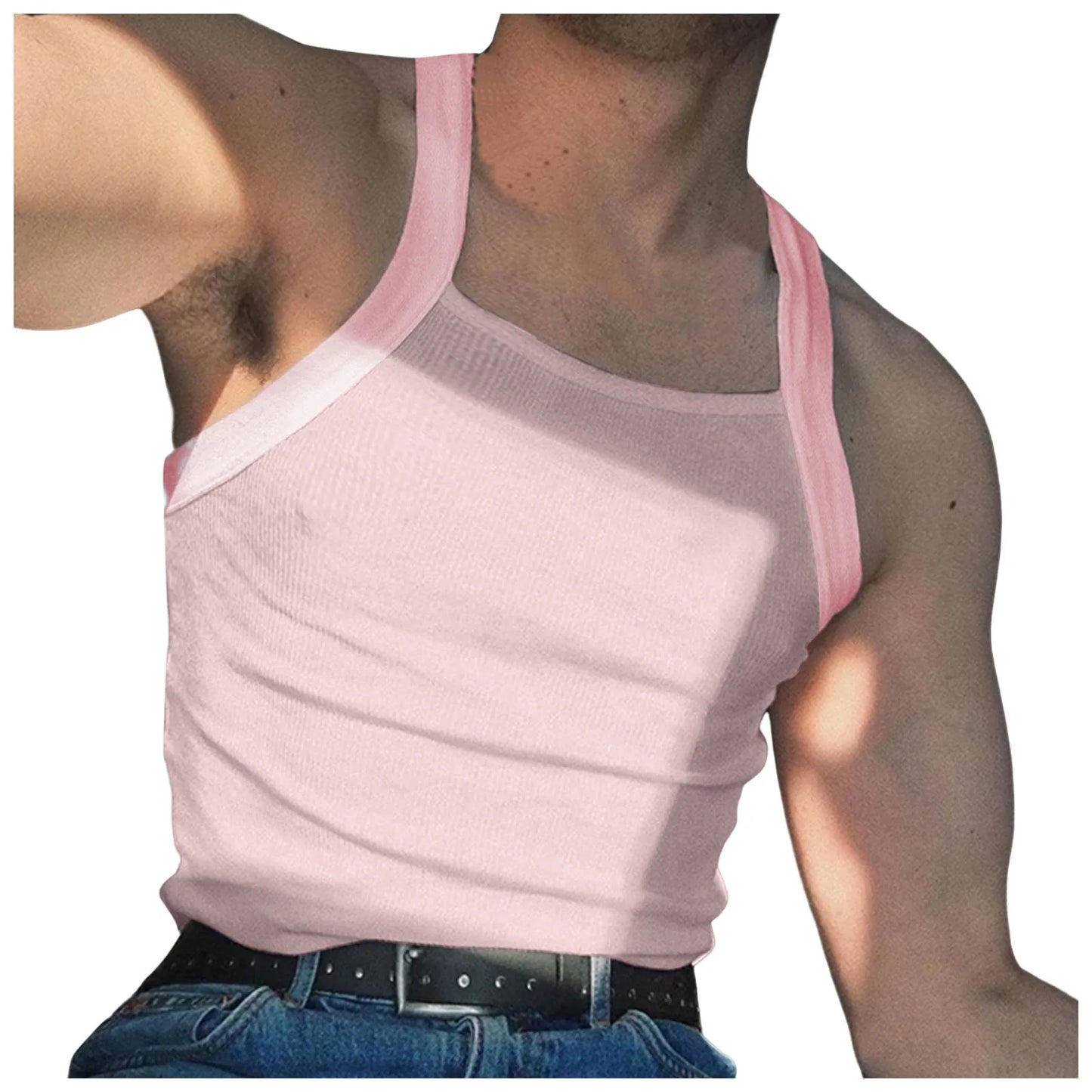 Casual Slim Fit Tank Crop Top For Men Summer Square Collar Sleeveless Blouse Top Men’s Fashion Solid Color Vest Men Clothing