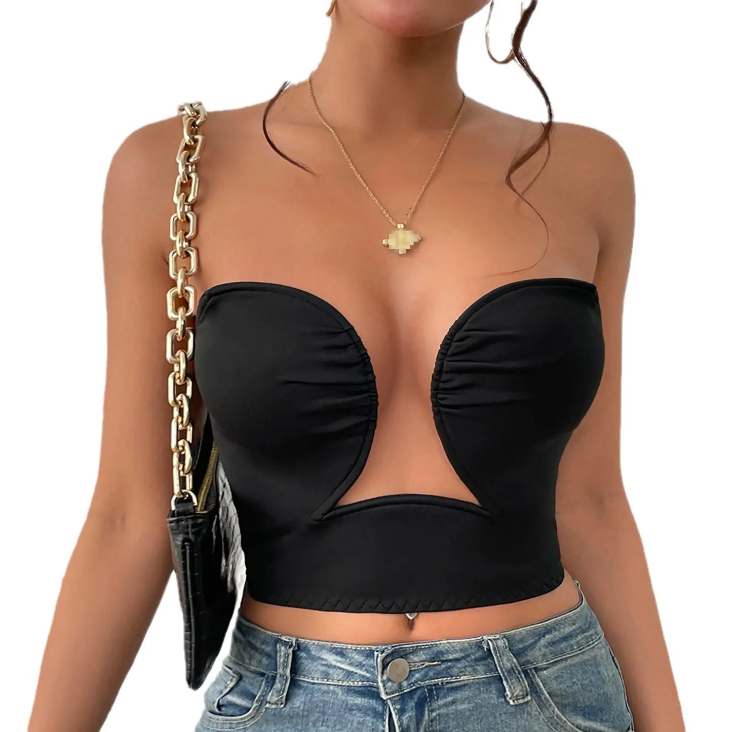 Women's Sexy Tops Deep V Steel Ring Bras Sleeveless Hollow Low Cut Tube Top Fashion Casual Streetwear Spicy Girl Party Nightclub