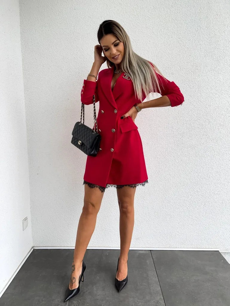 Office Lady Blazer Suit Dress Fashion Wrap V Neck Turndown Collar Sexy Mini Dress Women Long Sleeve Solid Blazer Party Dress