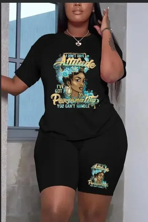 Summer Women Printing Casual T-Shirt Y2k Graphics Top Shorts Set Femme Short Sleeve Two Pieces Set Lady Daily Streetwear Outfits