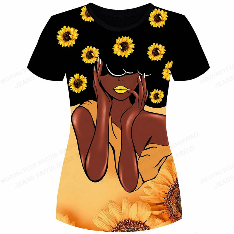 Eye Catching Short Sleeve 3D Print T-Shirt for Women Fashionable Oversized Black Top Y2K Style