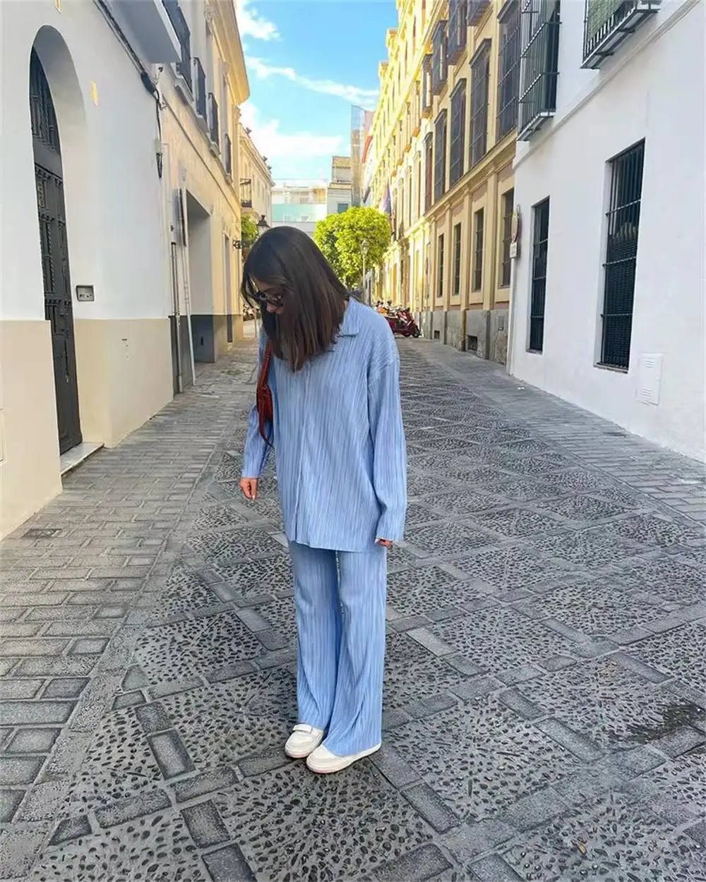 New Spring And Autumn Suit Women's Pleated Lapel Shirt Loose Casual Suit Solid Color Drape Pleated Casual Suit