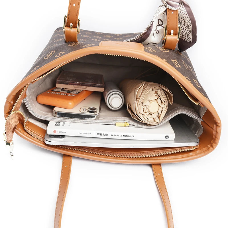 Quality Soft Leather Shoulder Bag for Women with Luxury Print Designer Handbag Casual Tote Commuting Messenger Sac A Main