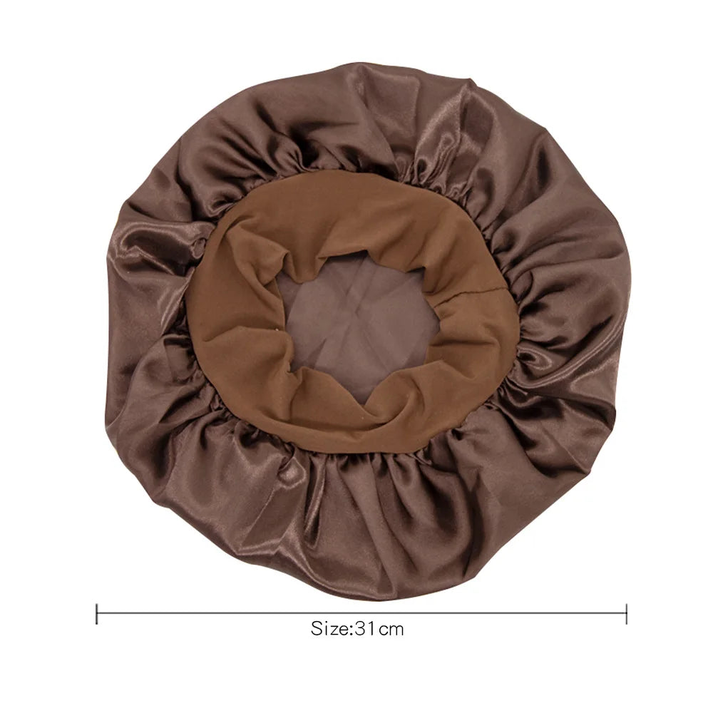 Comfortable Wide Silk Lady Women Bath Hair Care Hair Cap Satin Bonnet Shower Caps Sleeping Hat