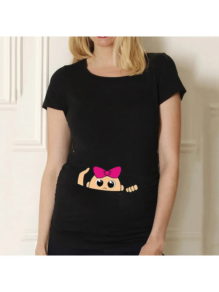 Casual Maternity Short Sleeve T-Shirt for Pregnant Women Eye Catching Graphic Design Summer Casual Top