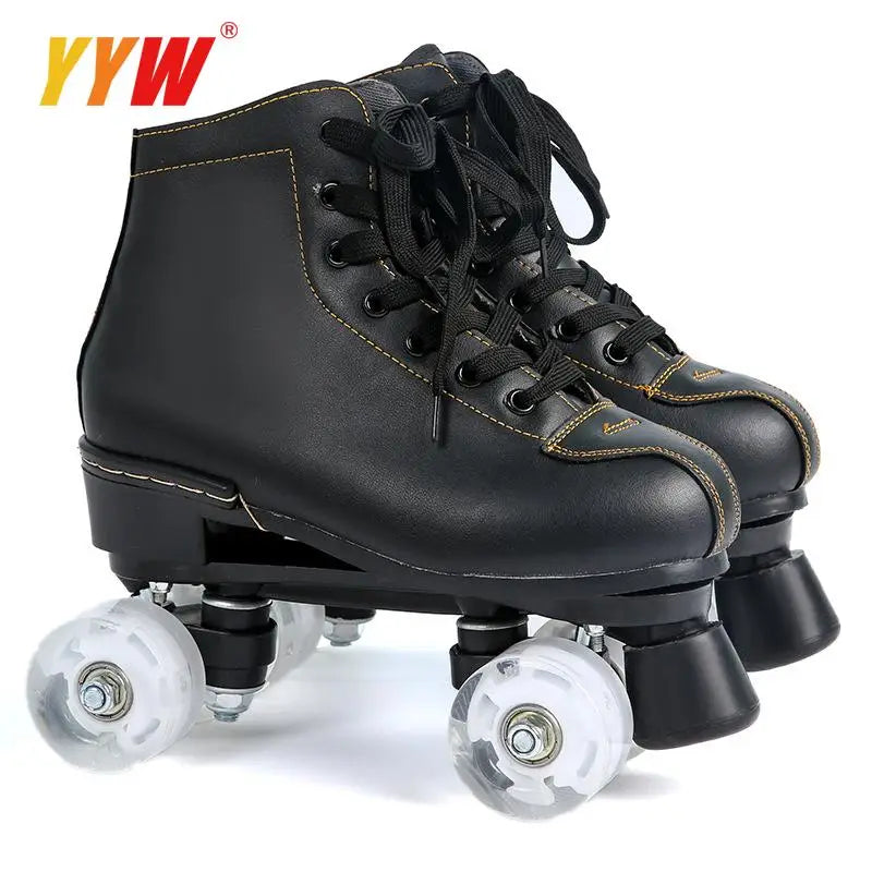 Roller Skates Shoes 4 Wheels Flash Wheel Microfiber Leather Adult Men Women Roller Skating Shoes Training Shoes 36-45 Patins