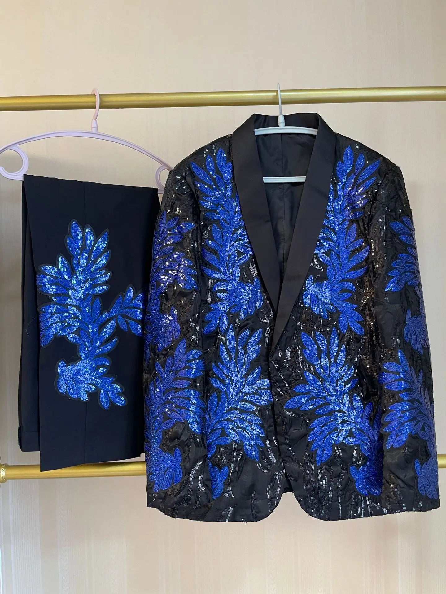 New men's (suit + western pants) high-quality fashion trend gold sequin applique suit suit casual suit jacket song two-piece set