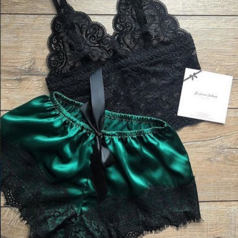 Women's Sexy Pajama Set 2 Pieces Lace Spaghetti Strap Top Shorts Sleepwear Lingerie Sleeveless Summer Clothes
