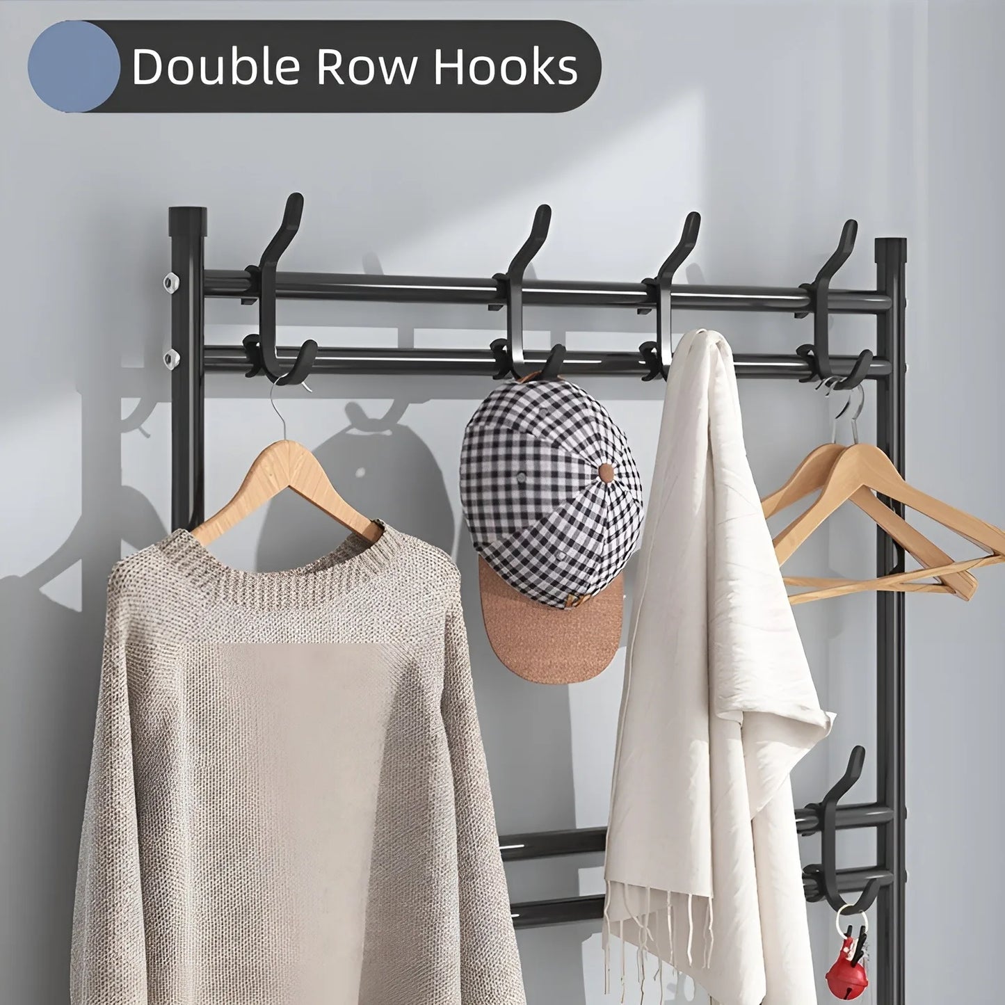 Shoe Rack Coat Rack Strand Simple Metal Storage Rack with Hooks Multipurpose Coat Hanger and Shoe Shelf for Entryway Home