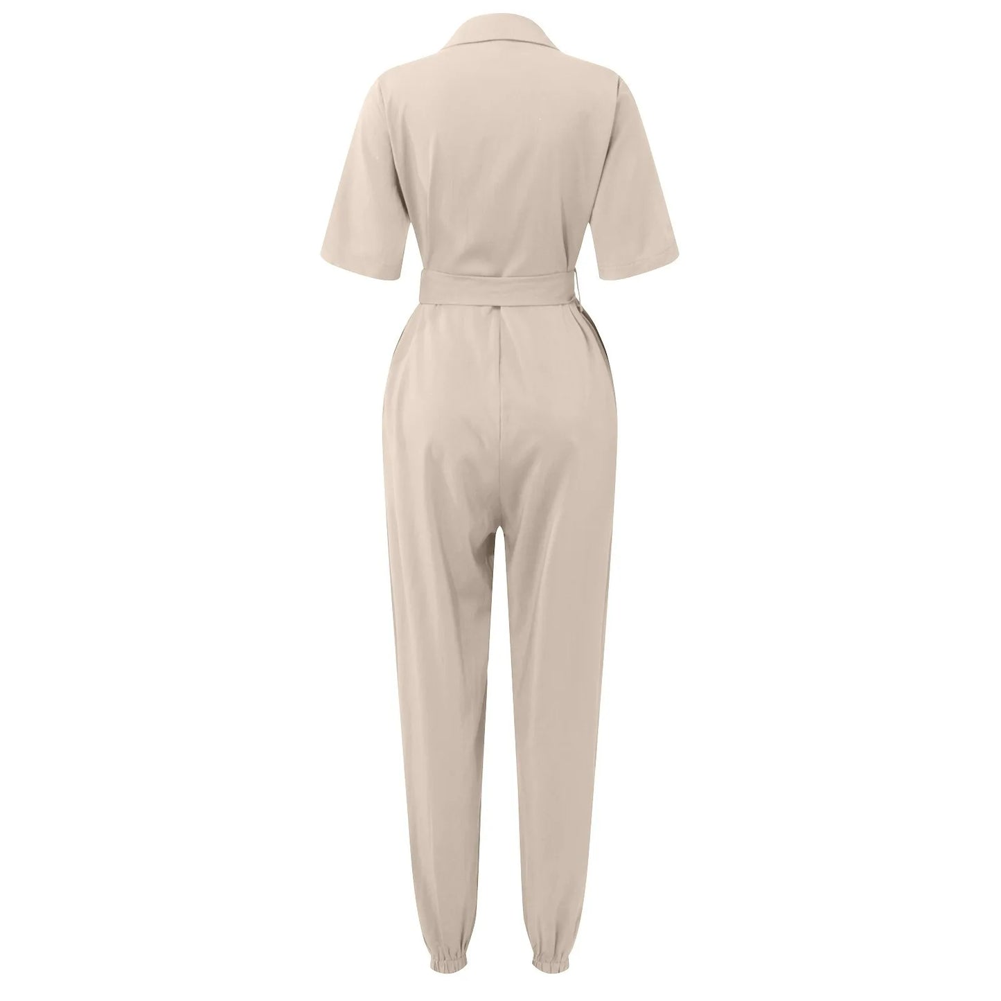 Women's Casual Lapel Lace-Up Printed Belt Short Sleeve Jumpsuit Summer Fashion Workwear Keep Short Eye Catching Junior Size